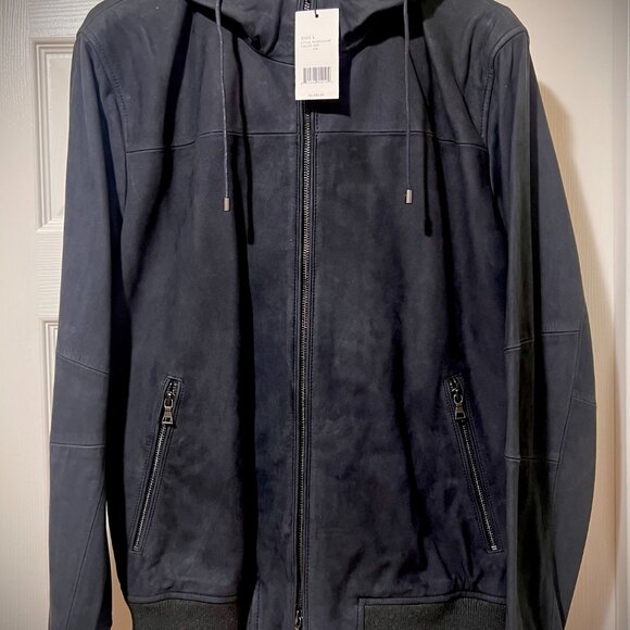 Vince Men's Hooded Suede Leather Jacket, a premium addition to any mans wardrobe